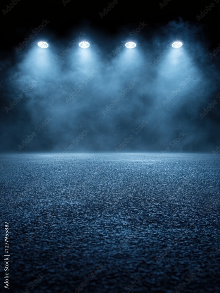 Obraz premium Moody Stage with Blue Spotlights and Smoke Creates an Atmospheric and Dramatic Scene for Performance