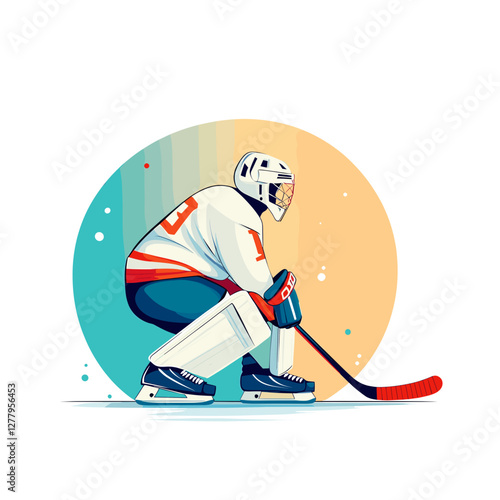 Ice hockey goalie in action with stick in modern illustration