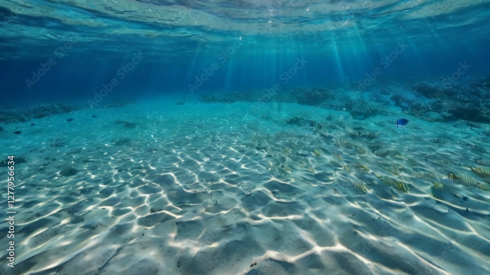 Naklejka premium Tropical blue ocean with white sand underwater. very beautiful scenery. with the blue sky
