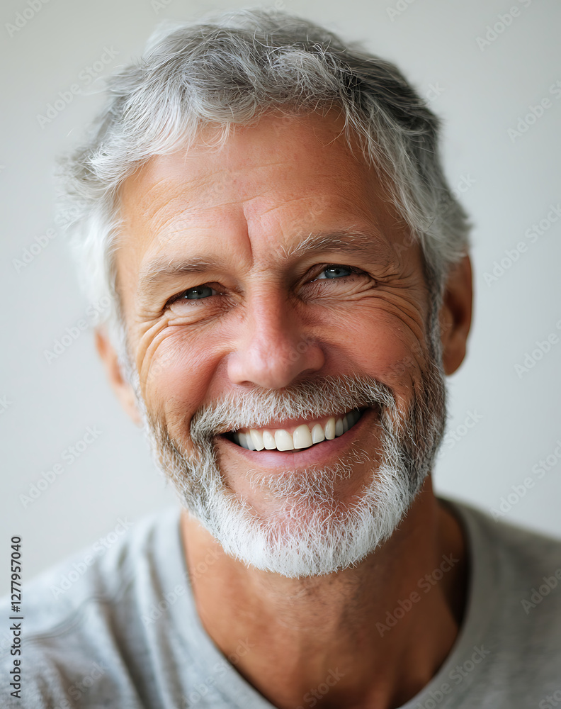 Fototapeta premium Smiling face, showing mental resilience boosted by personalized healthcare plans that support cardiovascular health improvement. 