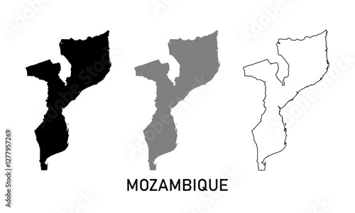 mozambique map in various style outline, black, and gray