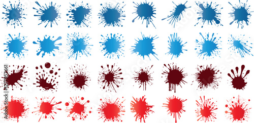 water splash and blood stain vector set, Ink splatter, paint splatter, grunge stain, abstract splash, colorful drops, liquid burst, artistic drip vector blot watercolor stain, messy spray