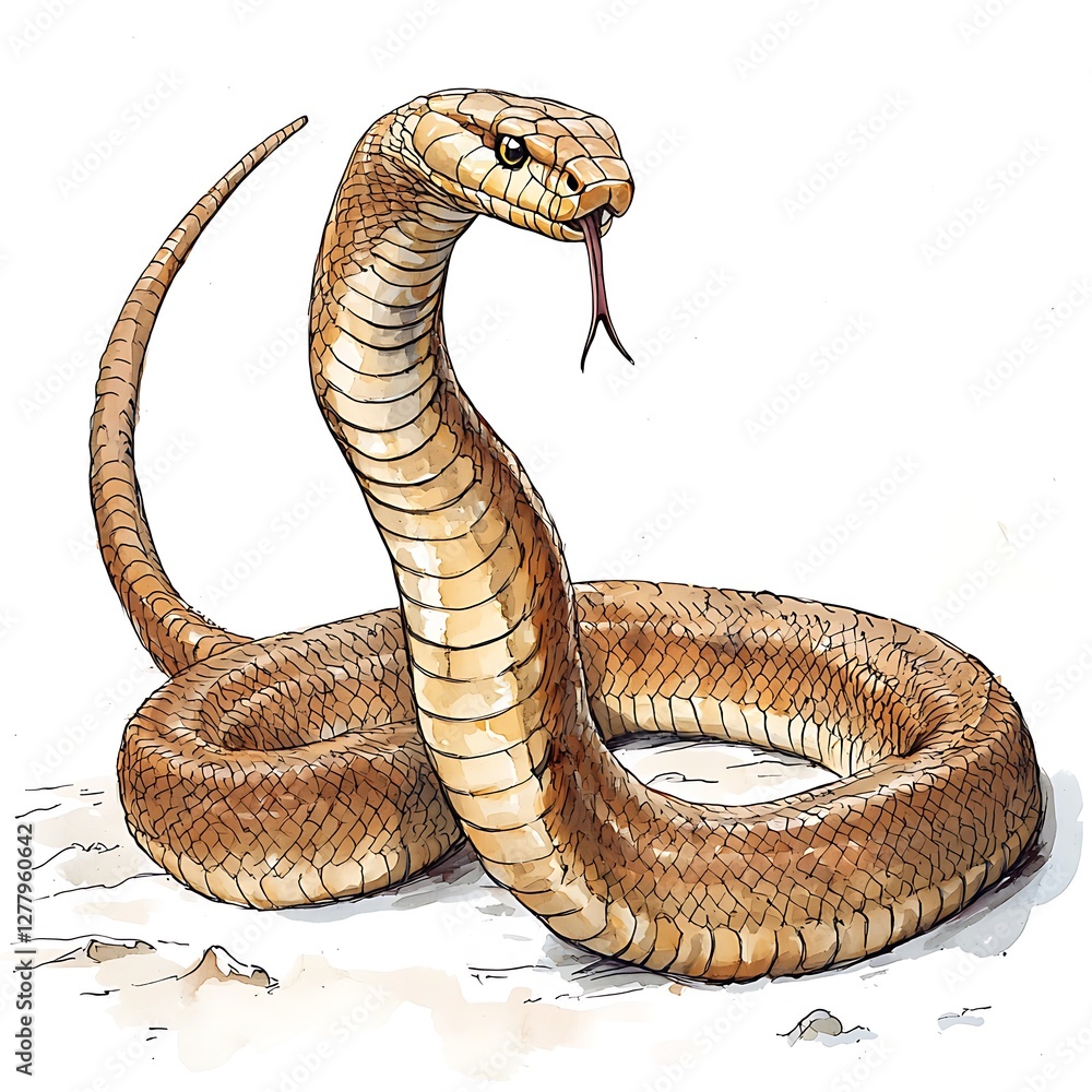 Fototapeta premium Majestic Desert Cobra A Watercolor Illustration of a Brown Snake