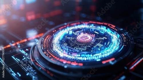 Wallpaper Mural Futuristic Holographic Interface with Radial Digital Data Visualization Torontodigital.ca