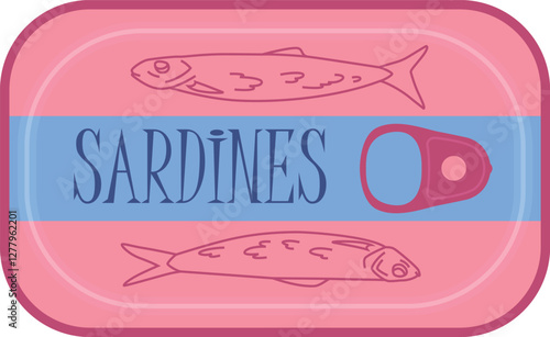Pink sardines tin can packaging design isolated on transparent bg