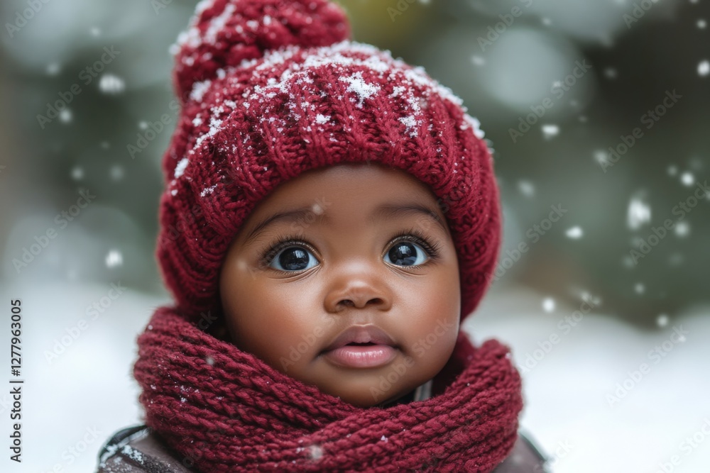 Child enjoying a snowy day while bundled up in warm winter clothing in a winter wonderland Child enjoying a snowy day while bundled up in warm winter clothing in a winter wonderland