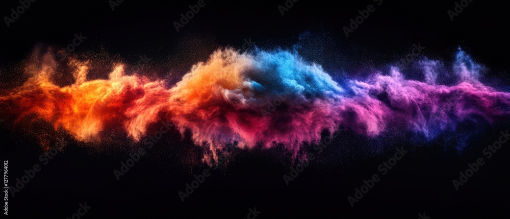 Fototapeta premium Abstract explosion of vibrant colorful powder against a dark background creating a dynamic and artistic visual effect with a modern style