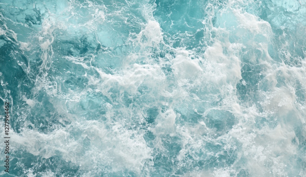 Foamy Turquoise Ocean Waves; Close-up View Foamy Turquoise Ocean Waves; Close-up View
