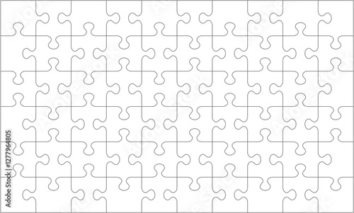 Jigsaw puzzle blank template or cutting guidelines of 60 transparent pieces. Classic style pieces are easy to separate (every piece is a single shape). No acute angles.
