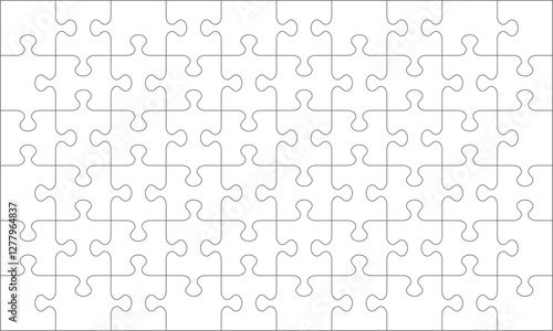 Jigsaw puzzle blank template or cutting guidelines of 60 transparent pieces. Classic style pieces are easy to separate (every piece is a single shape). No acute angles.
