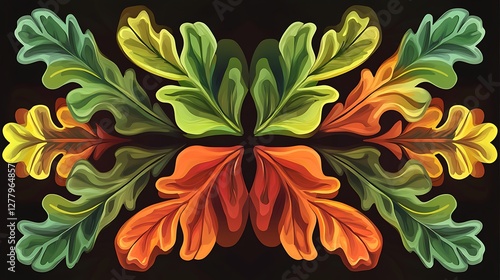 Wallpaper Mural Autumnal Oak Leaves Symmetrical Design Torontodigital.ca