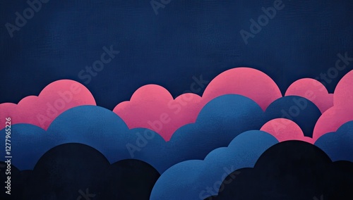 Abstract cloudscape, dark background, pink and blue photo