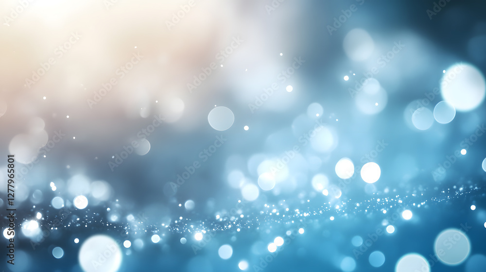 Fototapeta premium Soft blue bokeh background with sparkling light and blurred circles.