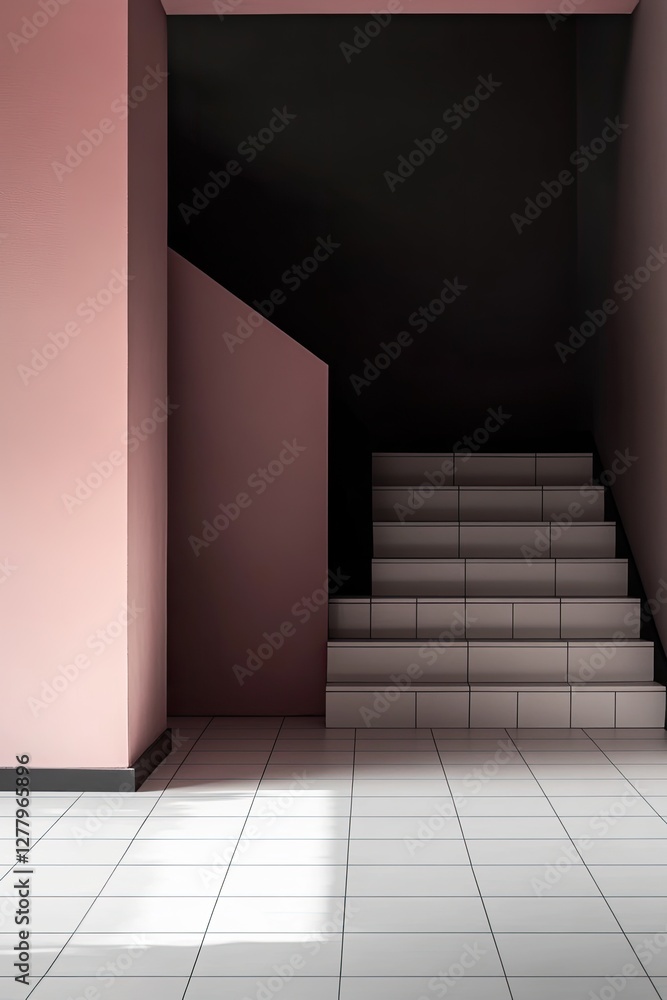 Pink hallway stairs interior design Pink hallway stairs interior design