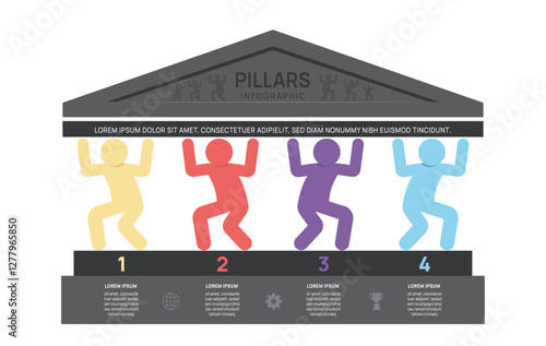 Man pillars carrying roof framework Infographic diagram chart template for business presentation vector illustration.