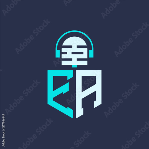 EA Microphone Logo Design for Audio, Music, and Podcast Branding - Letter EA Logo Professional Vector Illustration for Creative Industries