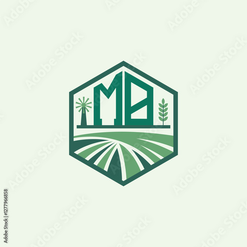 Modern Agricultural MB Logo Design. Letter MB Farm Logo and Field Icon for Eco-Friendly Branding. MB Sustainable Agriculture Emblem