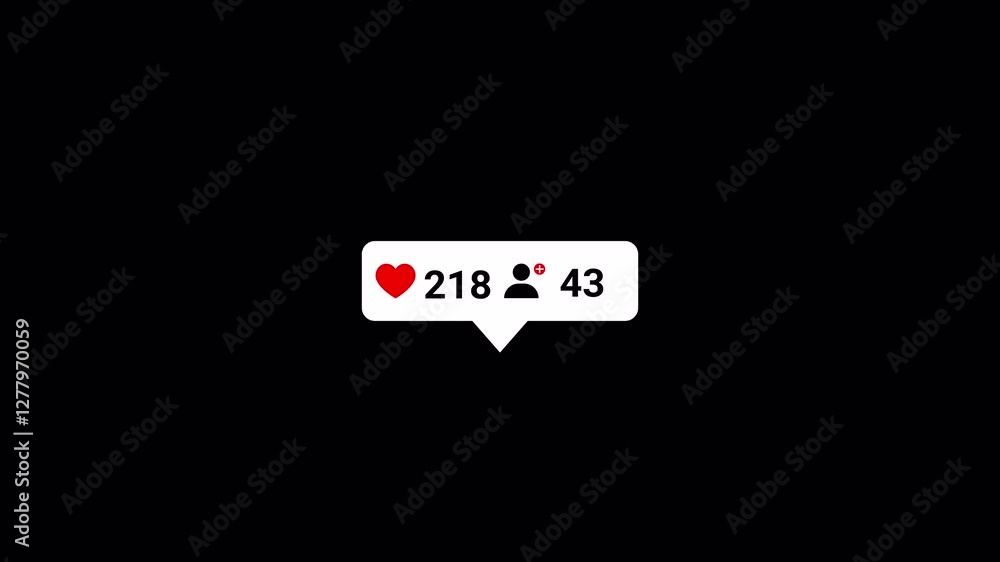 Dynamic 4K Incoming Followers and like Notification Animation with Real-Time Count on Alpha Channel. Dynamic 4K Incoming Followers and like Notification Animation with Real-Time Count on Alpha Channel.