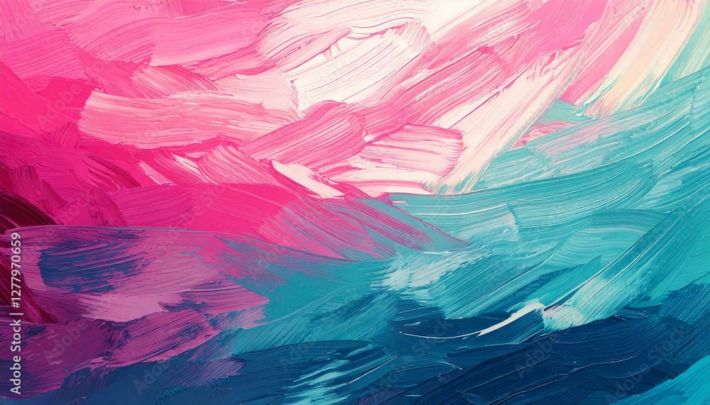 Fototapeta premium Background with gradient brushstrokes of light pink, blurred, white. and turquoise color; 3d illustration