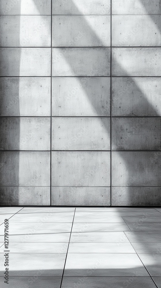 Concrete Wall and Tile Floor with Shadow Play Minimalist Architectural Interior Design Background for Modern Concepts and Urban Spaces Concrete Wall and Tile Floor with Shadow Play Minimalist Architectural Interior Design Background for Modern Concepts and Urban Spaces