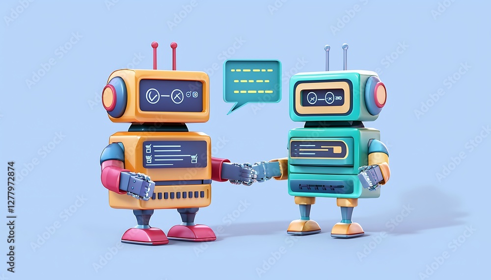 cute smiling robot talking chat bot
