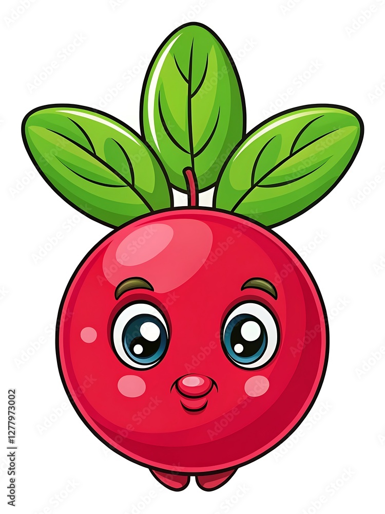 Obraz premium Cartoon red fruit with green leaves
