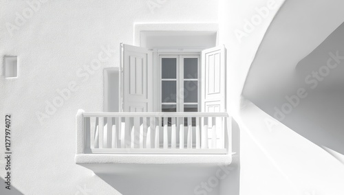 White Cycladic Balcony, Open Window, Sunny Exterior photo