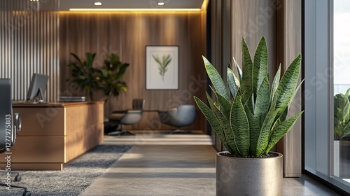 Modern Office Interior with Snake Plant Decor