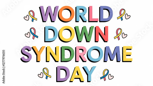 World Down Syndrome Day lettering greeting poster with Awareness ribbons generative ai