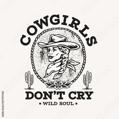 Western Theme Cowgirl Vector Graphic. Perfect for apparel prints, posters, and other uses
