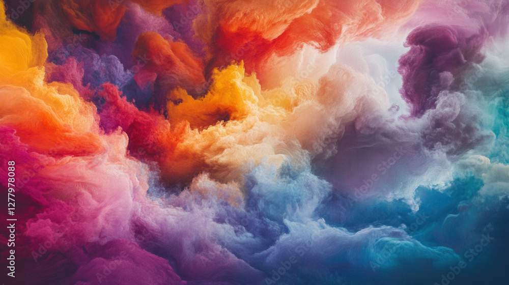 Vibrant colorful abstract cloudscape with swirling hues of orange, purple, pink, and blue in a dreamlike sky
Vibrant colorful abstract cloudscape with swirling hues of orange, purple, pink, and blue in a dreamlike sky