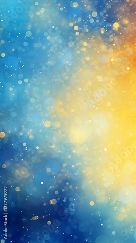 vertical blue background with yellow semicircle splash on the right center with bokeh