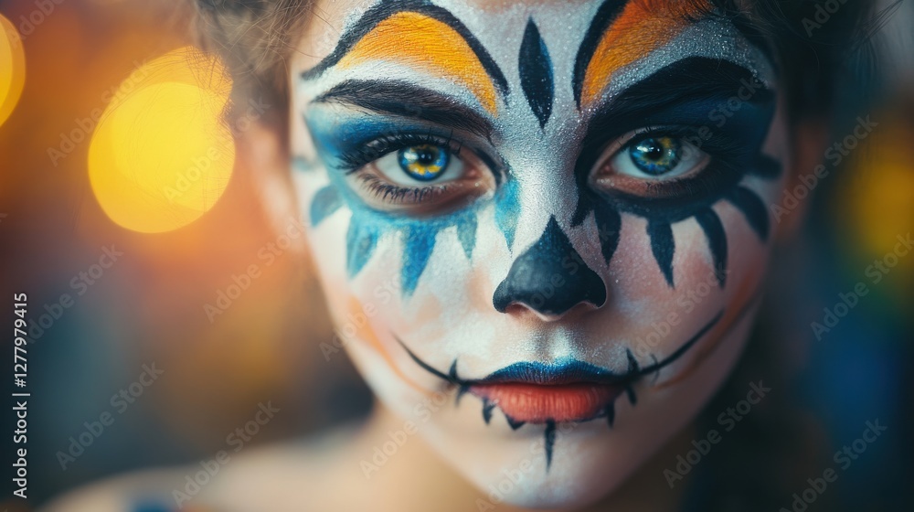 Captivating Portrait of a Young Woman with Artistic Face Paint Design Captivating Portrait of a Young Woman with Artistic Face Paint Design