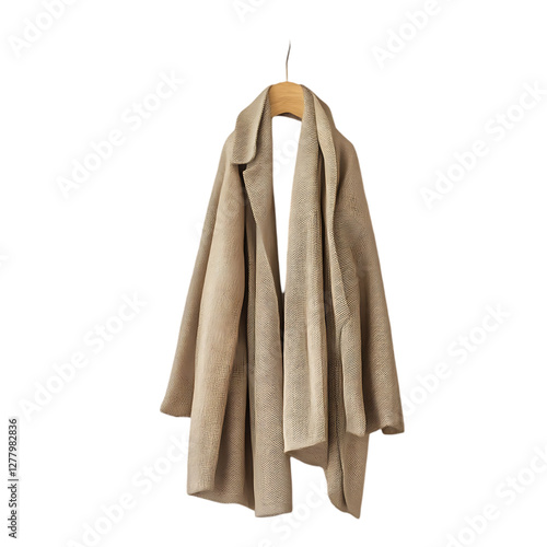 Beige Knitted Cardigan Jacket Hanging Wooden Hanger coat warm soft fall wear style cream  
