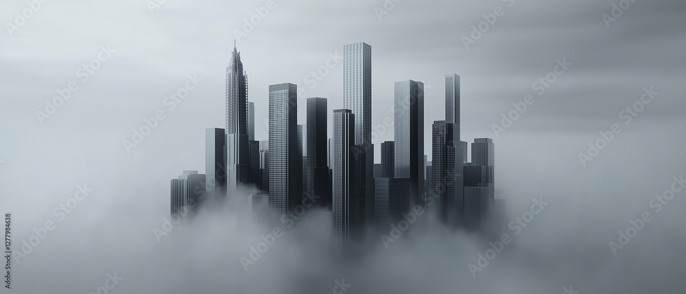 Fototapeta premium Minimalist abstract city skyline, featuring modern urban architecture and geometric shapes
