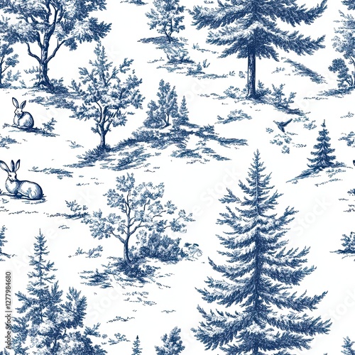 Charming Woodland Toile Pattern Foxes Rabbits Seamless Design for Fashion and Home Decor