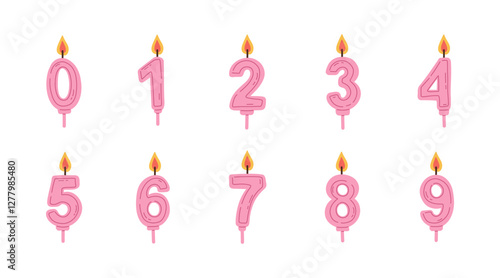 Birthday candle set in pink color. 