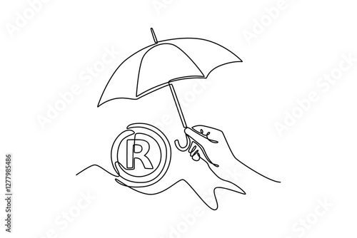 Protection of intellectual property concept. Single line draw design vector graphic illustration.	