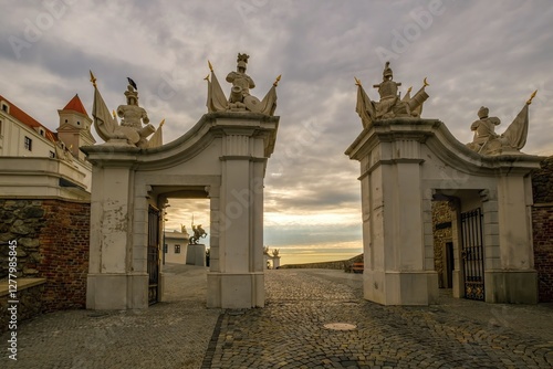 Photography Gates at exit of Bratislava Castle on a sunrise autumn day in Bratislava, Slovakia