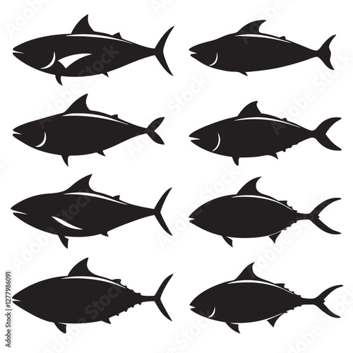 Fish tuna fishing silhouettes set large pack of vector silhouette 