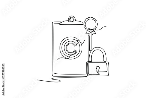 Protection of intellectual property concept. Single line draw design vector graphic illustration.	