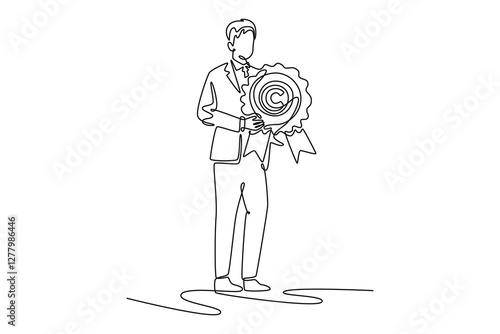 Protection of intellectual property concept. Single line draw design vector graphic illustration.	