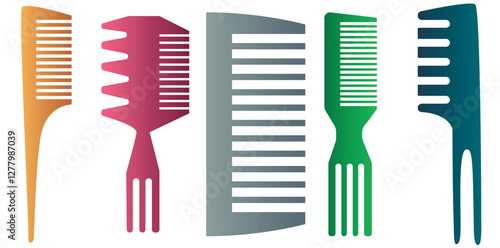 Set Of Plastic Hair Combs Isolated On White Background, Beauty Tools Flat Design Vector Illustration.	