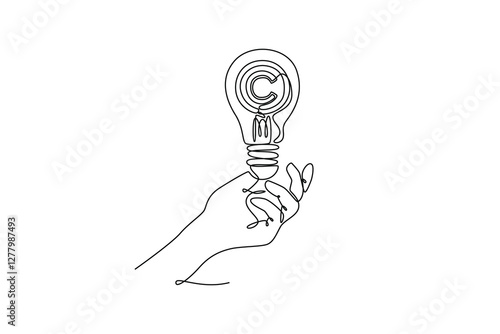 Protection of intellectual property concept. Single line draw design vector graphic illustration.	