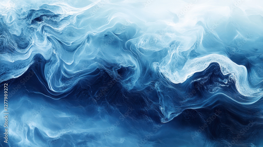 Obraz premium Abstract deep blue swirling fluid waves creating a dynamic ocean-inspired marble effect