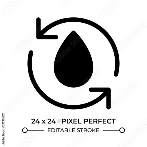 Water recycling glyph ui icon. Drop within arrows circle. Wastewater treatment technology. Liquid reuse. Black solid silhouette symbol vector. User interface element isolated, pixel perfect