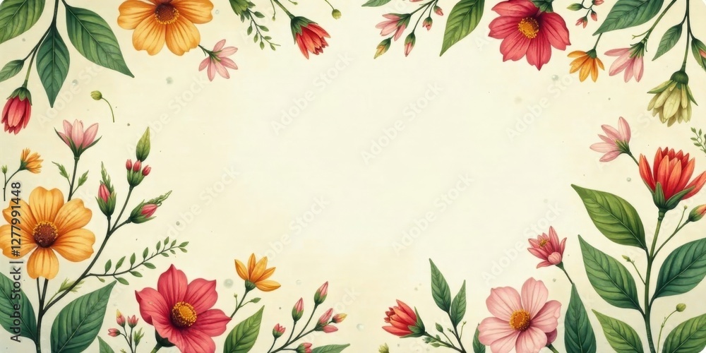 Obraz premium Elegant Floral Border Design with Vibrant Blooms and Delicate Petals, Perfect for Invitations or Announcements