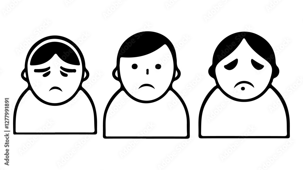 Fototapeta premium sad persons vector shapes silhouettes illustrations, simple illustrations of sad person faces