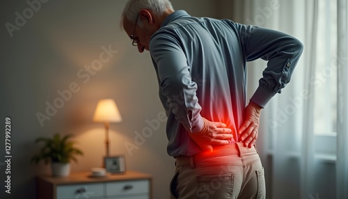 Senior Man Experiencing Lower Back Pain at Home