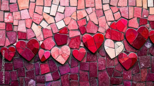 Red and Pink Heart Mosaic Background Texture